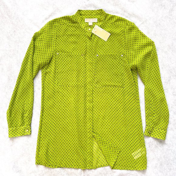 NWT Michael Kors mock neck bottom up blouse M $98 - Picture 7 of 12